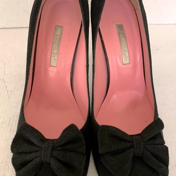 Black real suede shoes with big suede shoe bow comfy block heels Eur 40 US 10 - Picture 2 of 7